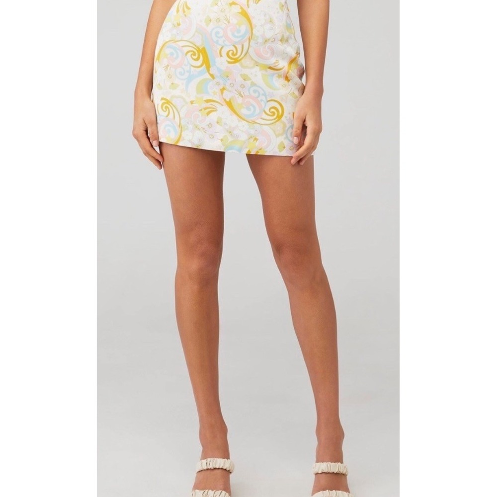 For Love & Lemons Aiko Mini Skirt XS Retro Floral Swirl Print Mod NWT